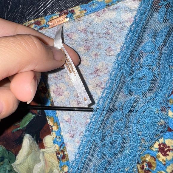 Free People Ditsy Floral Blue Lace Trim Mini Dress Open Back Small - Picture 5 of 7